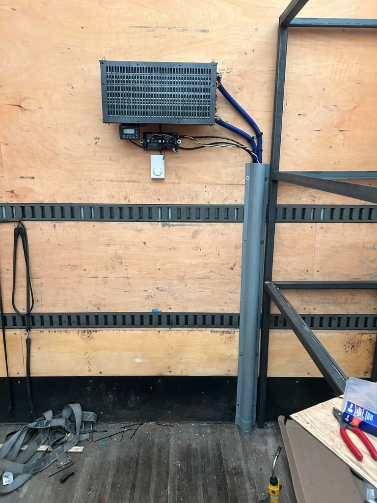 Auxiliary heater and control wiring installed in a service unit
