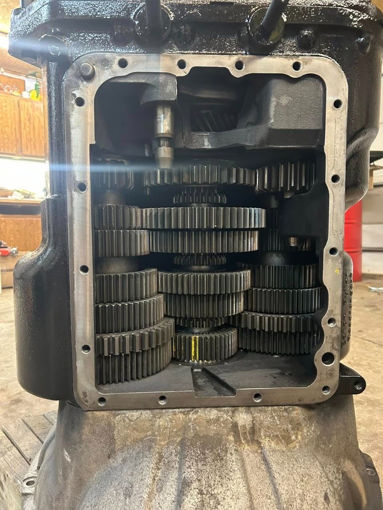 Heavy-duty transmission opened for internal gear repair