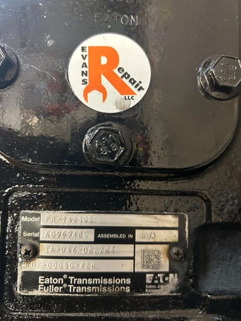 Eaton Fuller transmission with Evans Repair service sticker